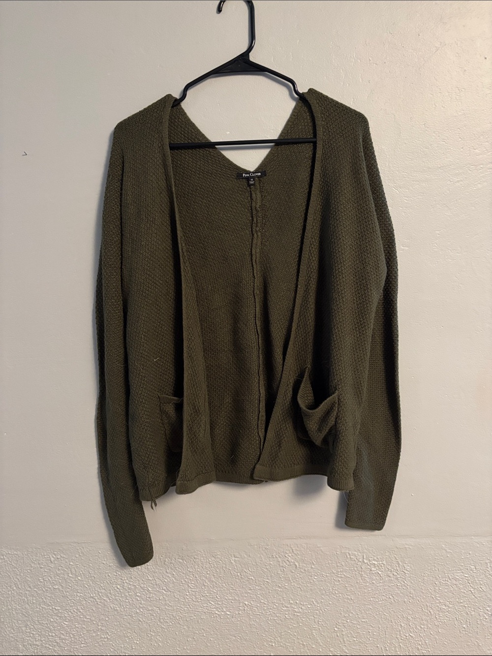 Pink Clover Olive Open-Front Cardigan Sweater